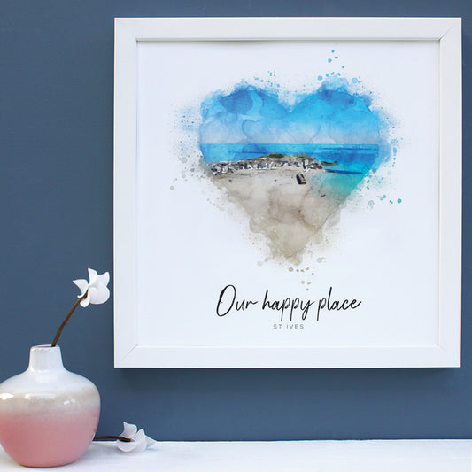 happy place watercolour framed print
