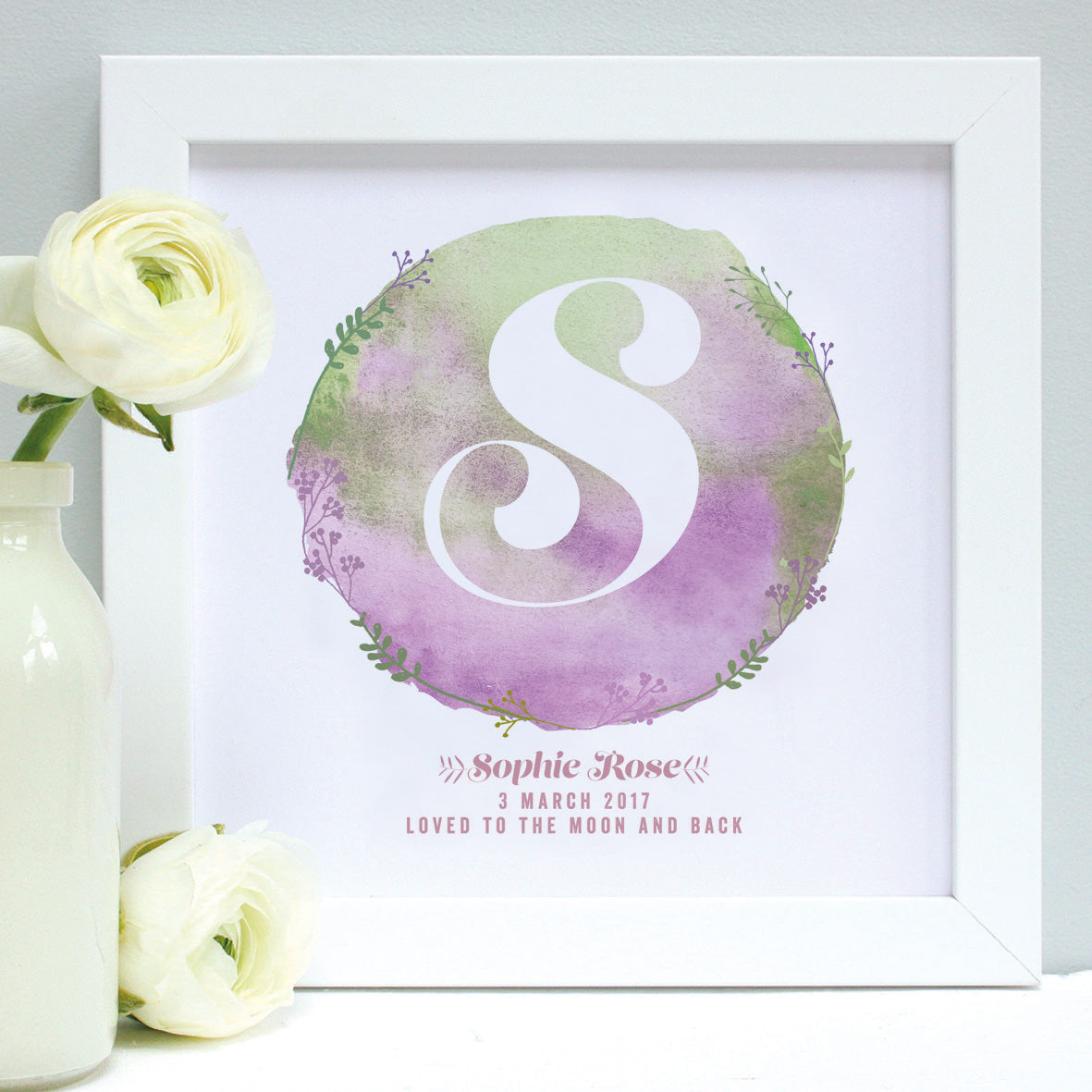 Personalised New Baby Watercolour Framed Print