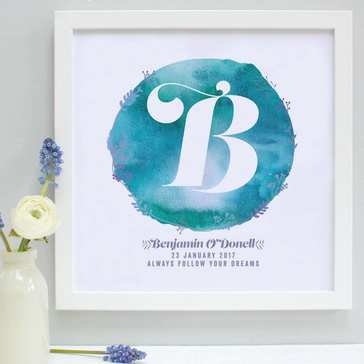 Personalised New Baby Watercolour Framed Print
