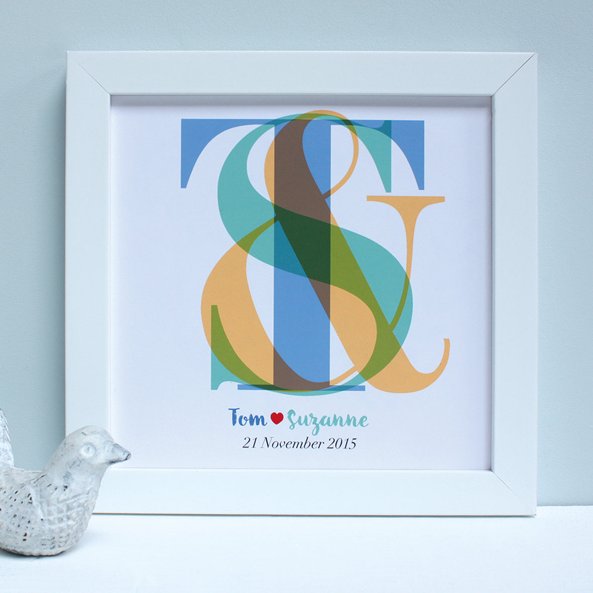 wedding gift for couple with large colourful letters in a small white frame
