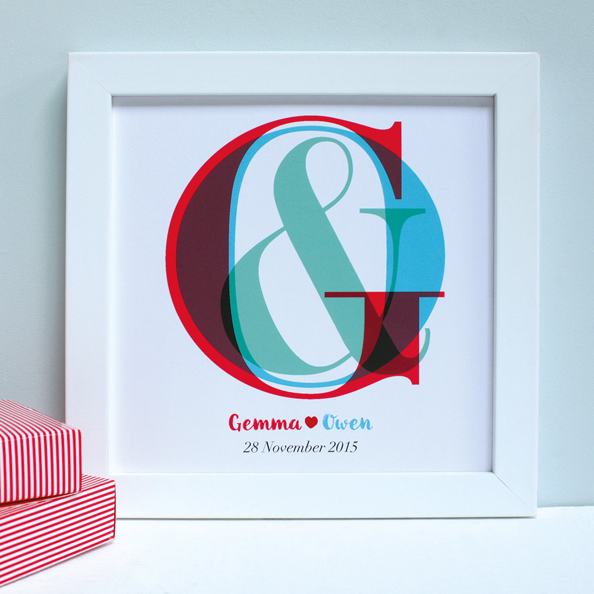 Monogram for a Wedding Gift overlapping coloured letters of the couple
