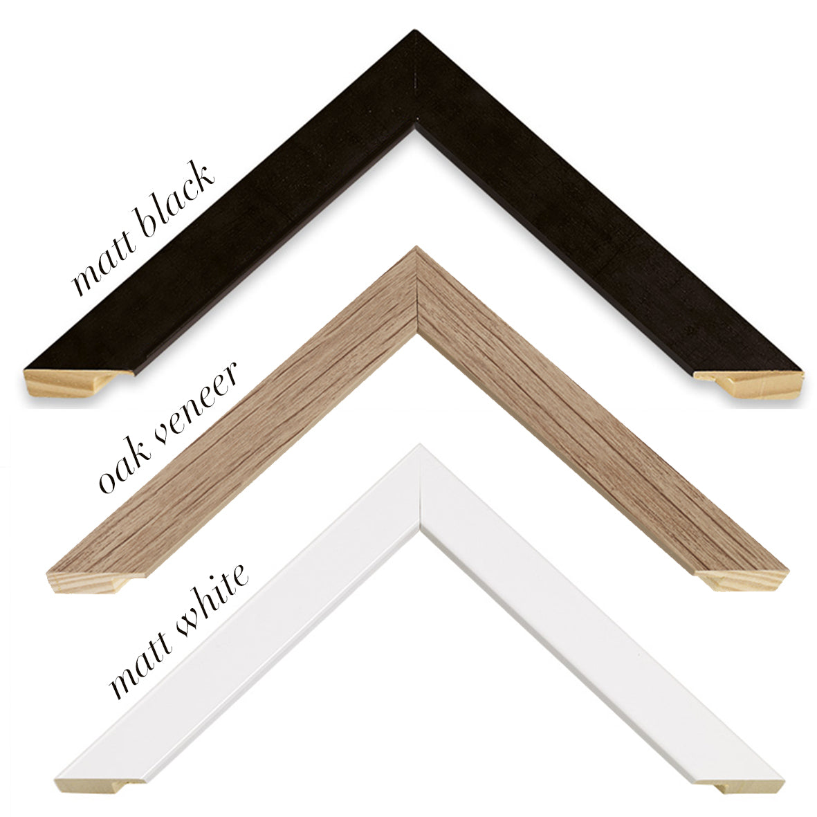 black frame, oak frame white frame examples