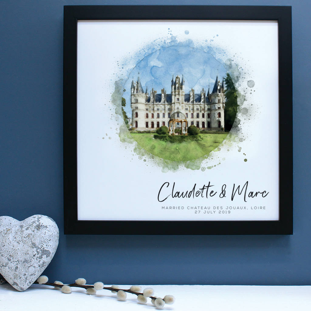 chateau des jouaux in the Loire framed in a black frame for a wedding gift