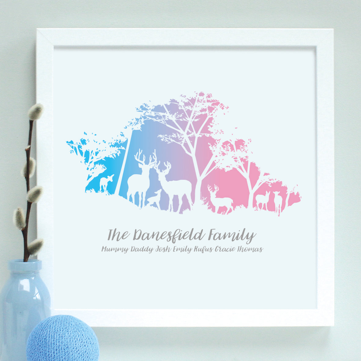 Personalised Woodland Deer Family Framed Print