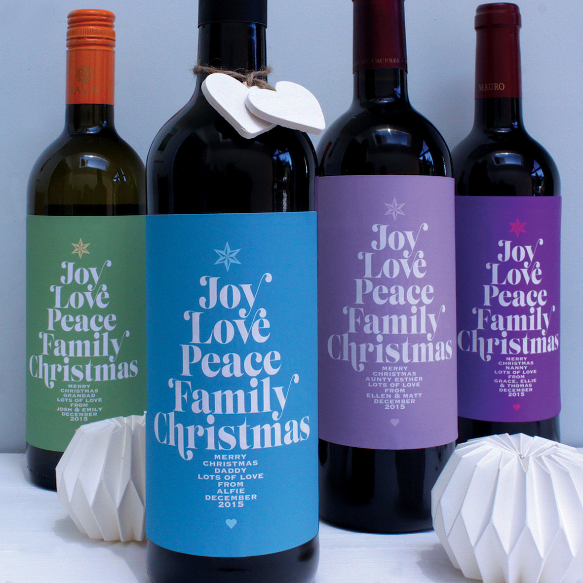 personalised christmas wine labels for family