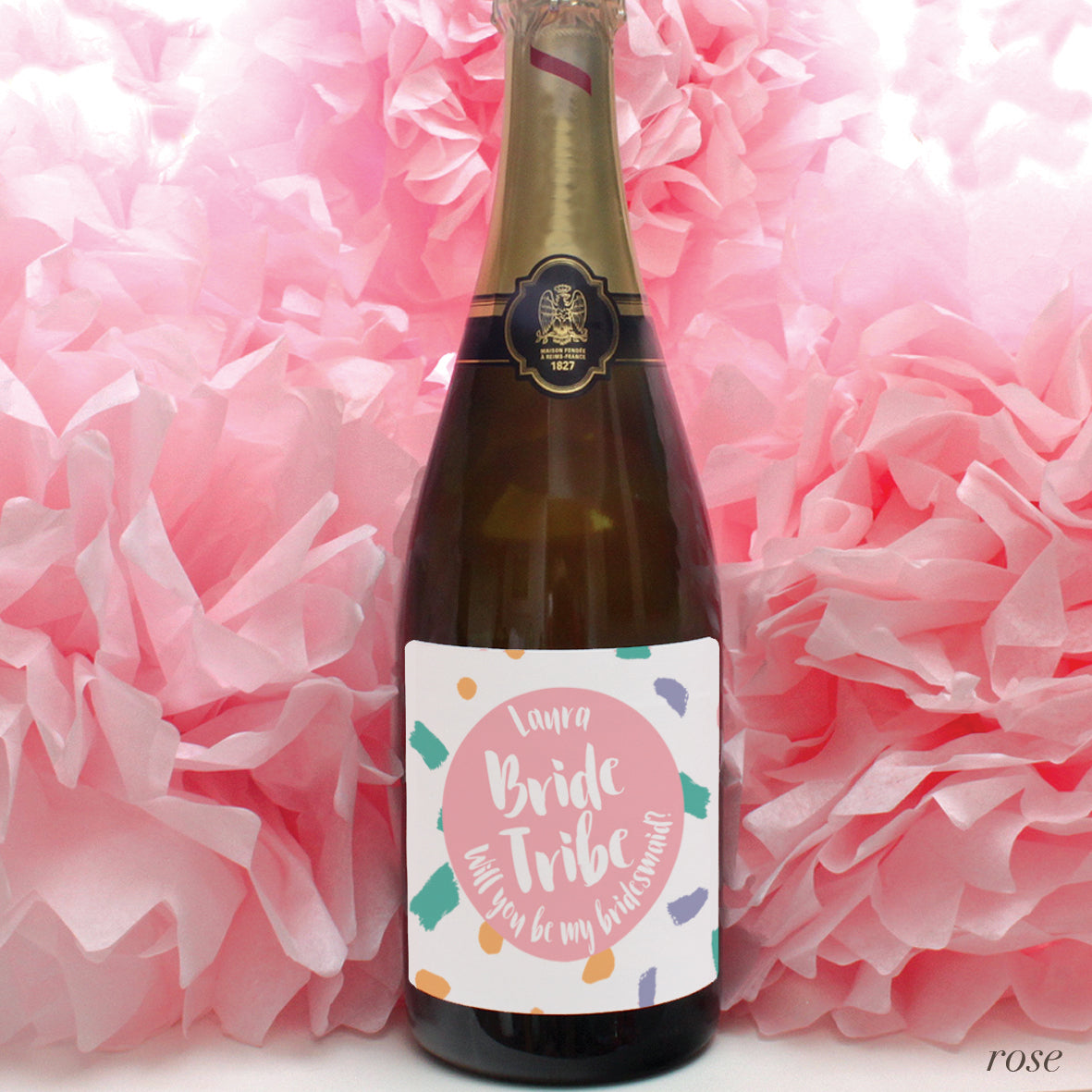 personalised rose bride tribe labels, hen party