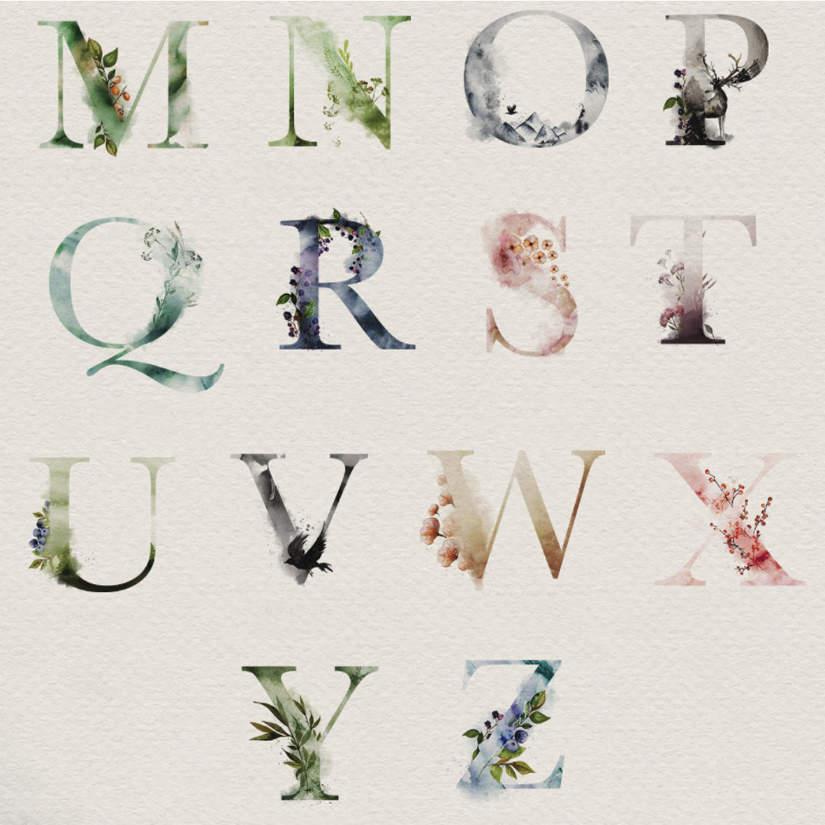 letters of alphabet M to Z