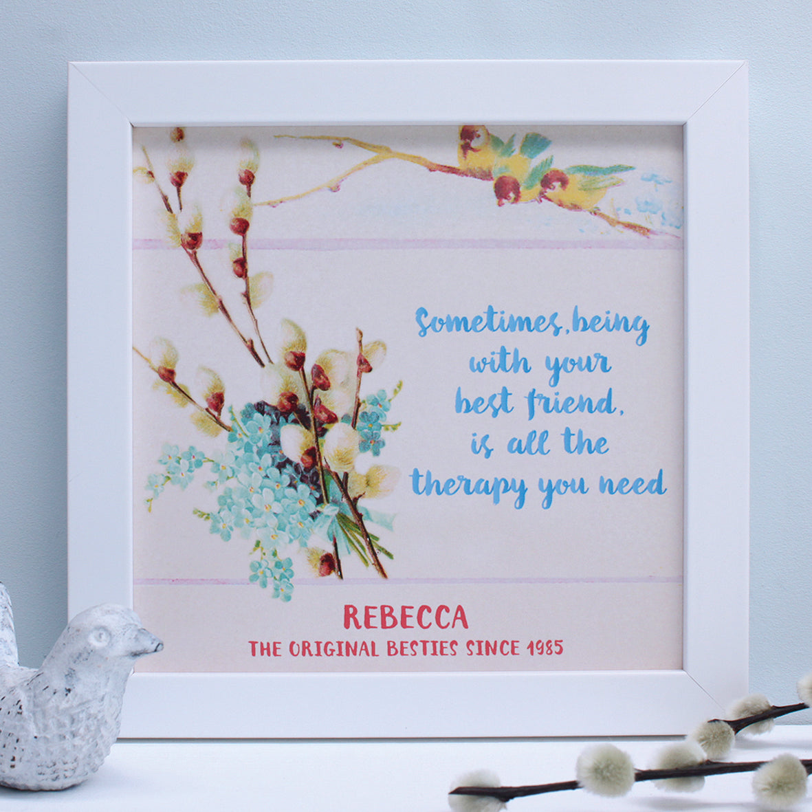 personalised friend two little birds quote print