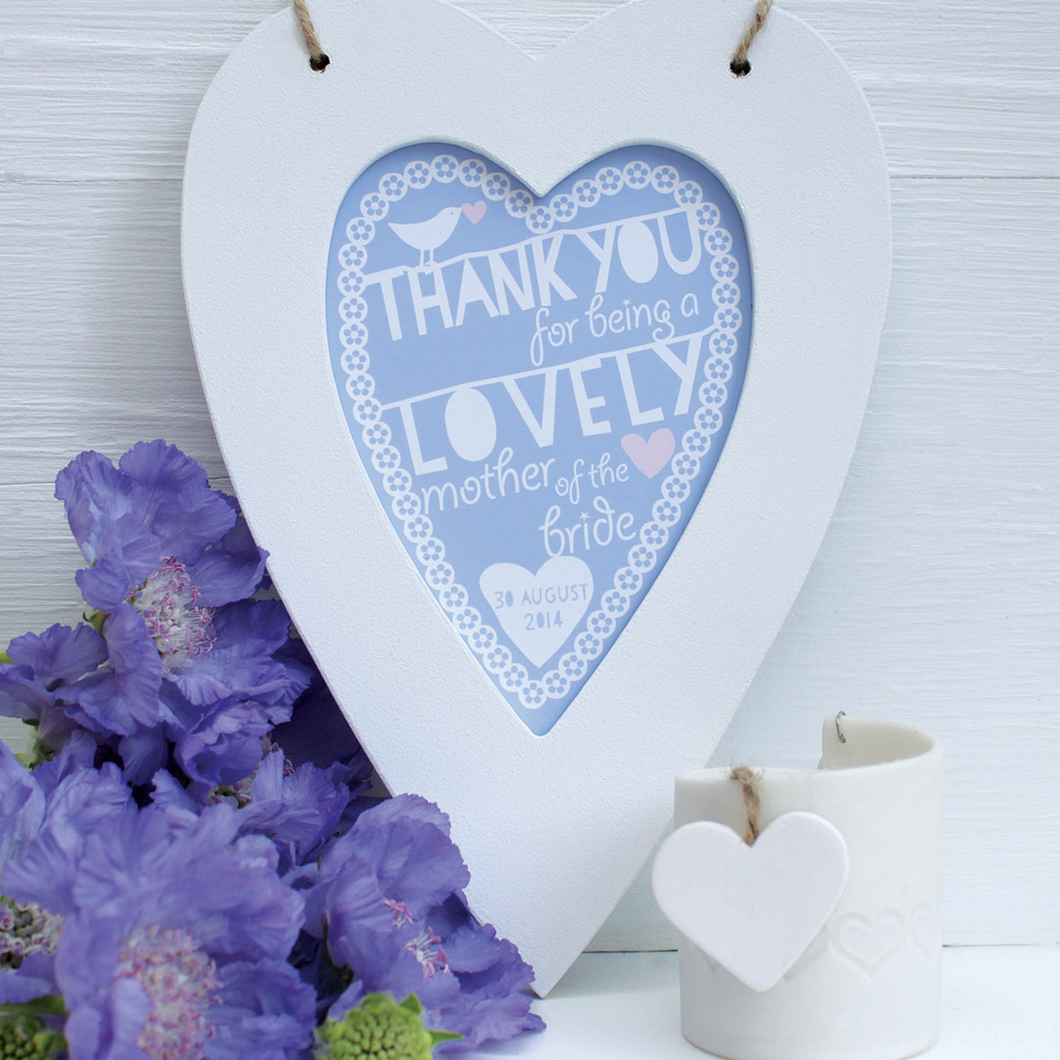 personalised mother of the bride heart, powder blue