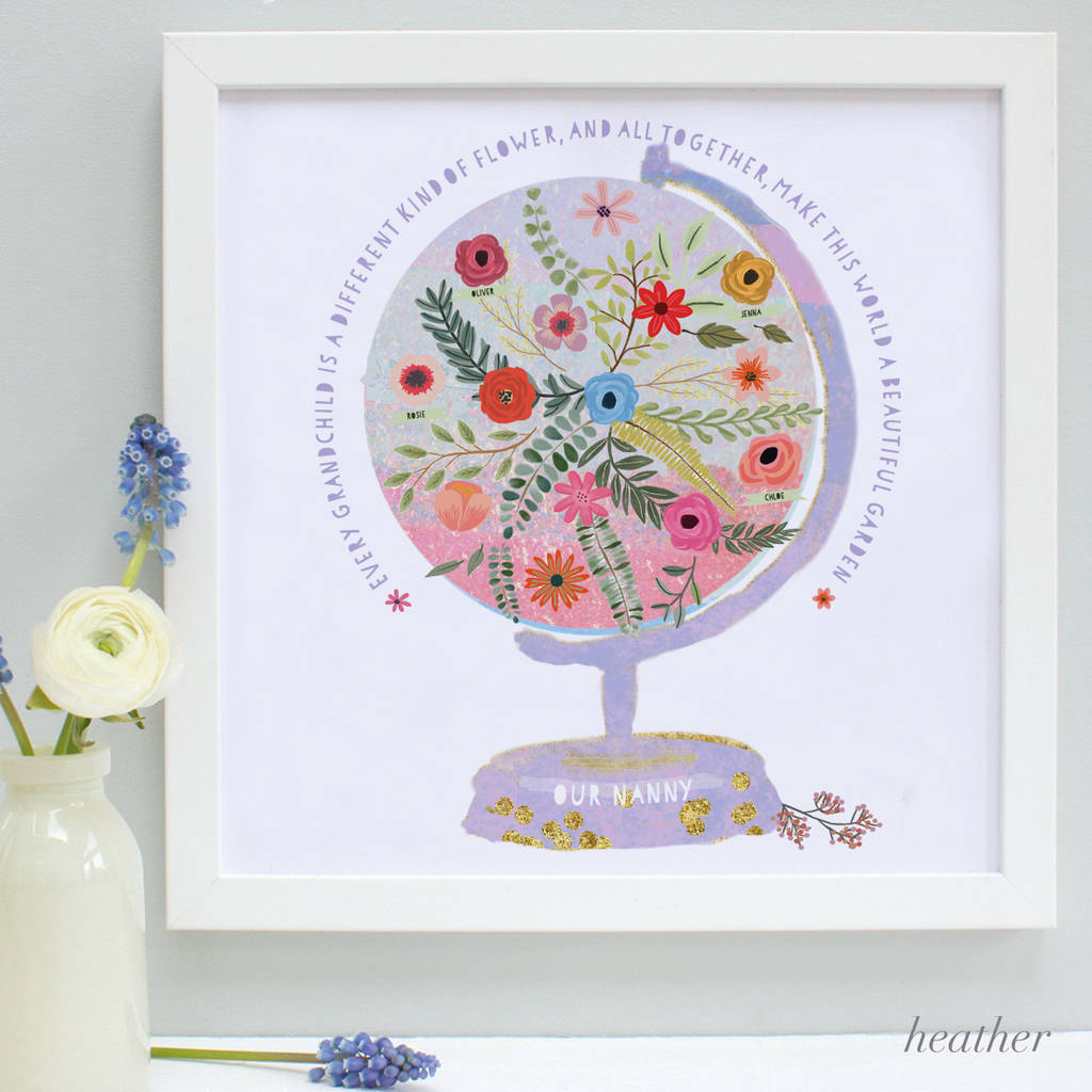 Personalised Nanny And Grandchildren World Print