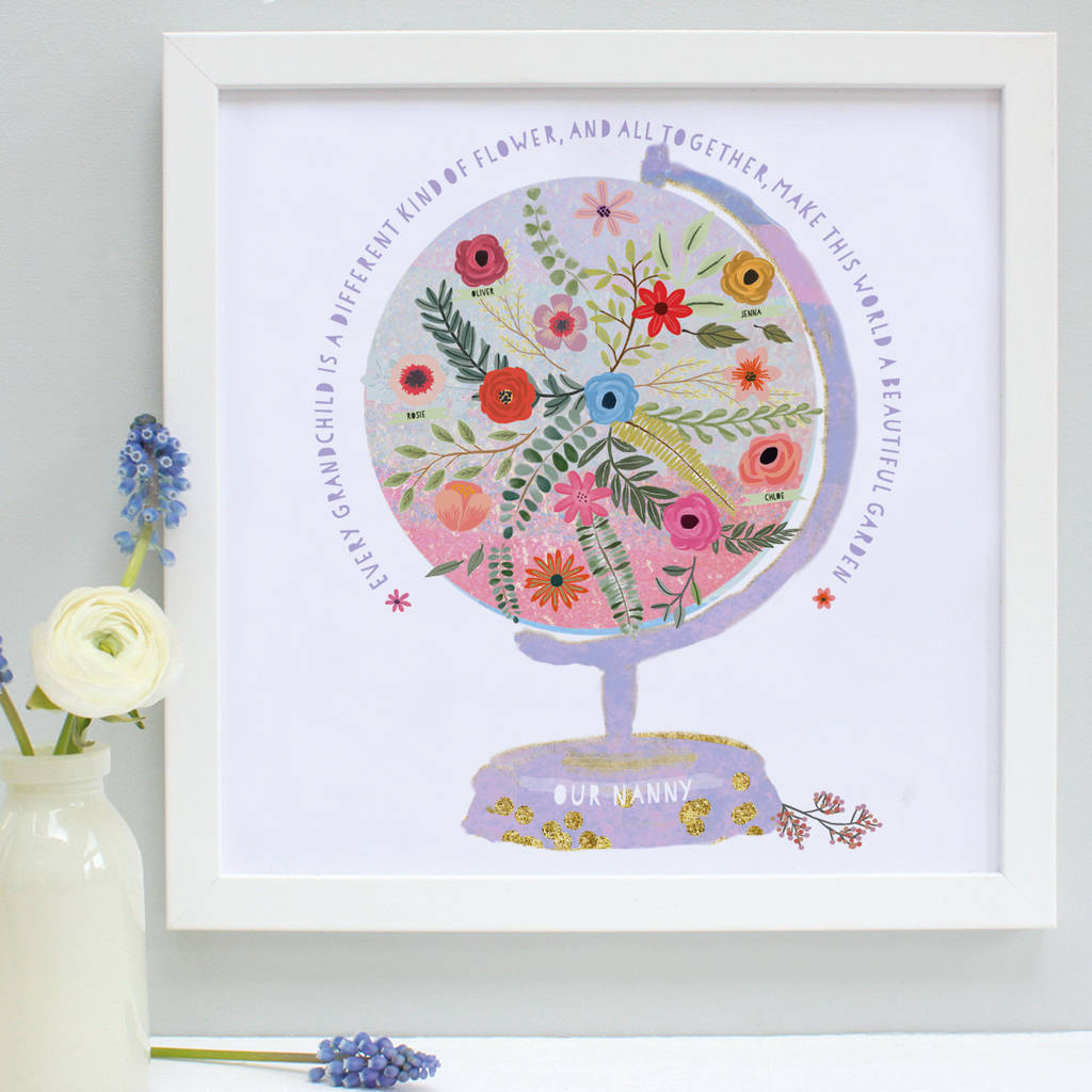 Personalised Nanny And Grandchildren World Print