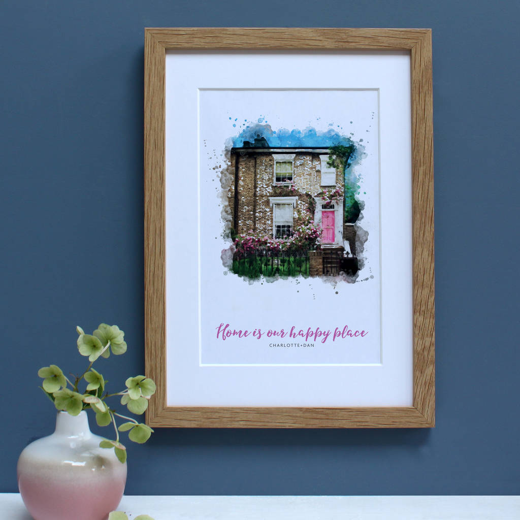 new home portrait illustration London home oak frame