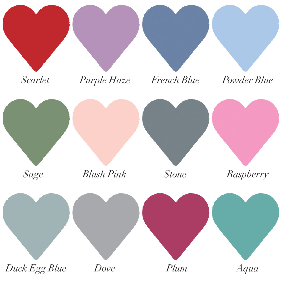 12 coloured heart swatches