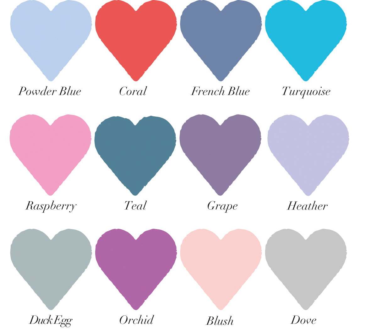 12 coloured heart swatches