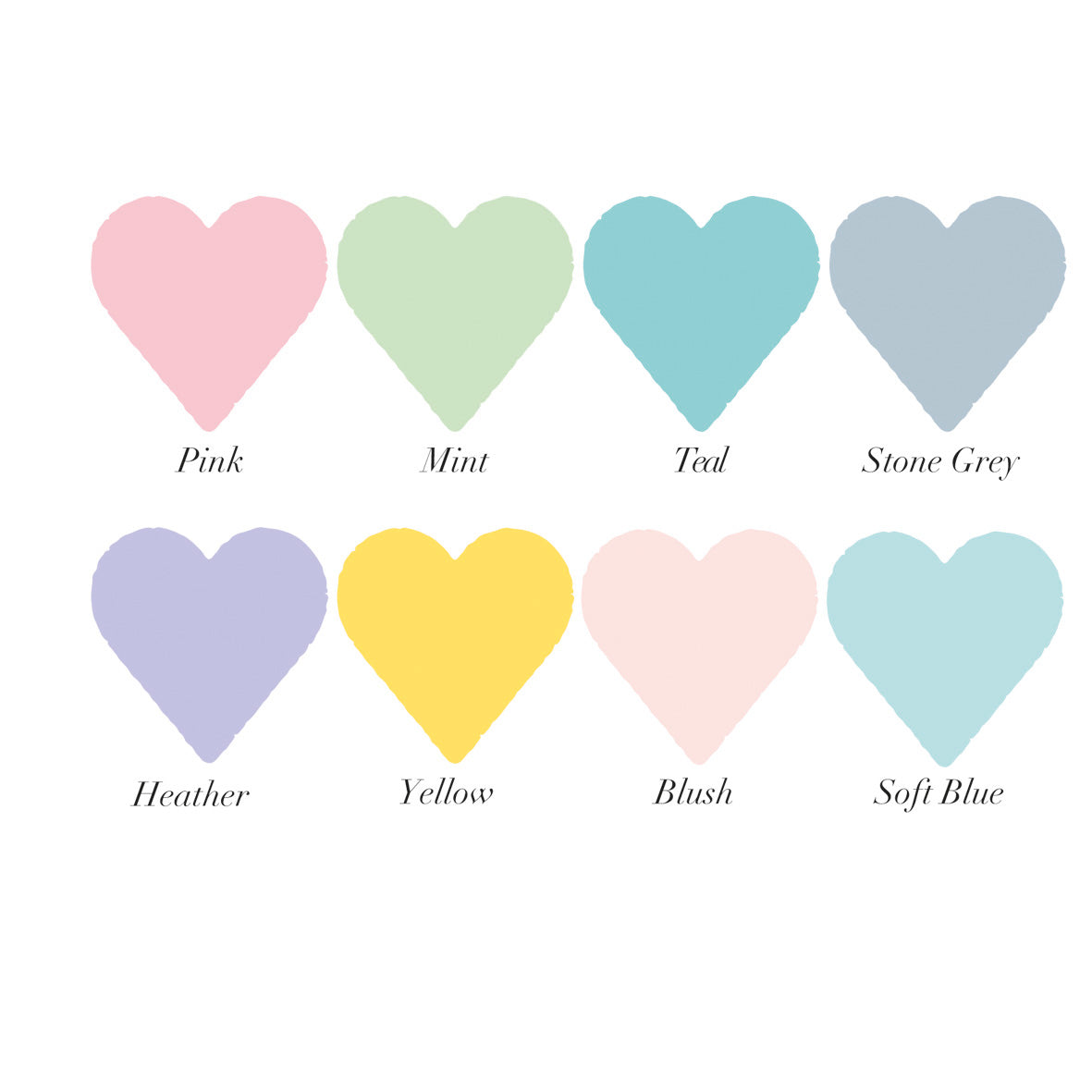 8 coloured heart swatches